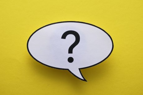 Oval speech or thought bubble with question mark