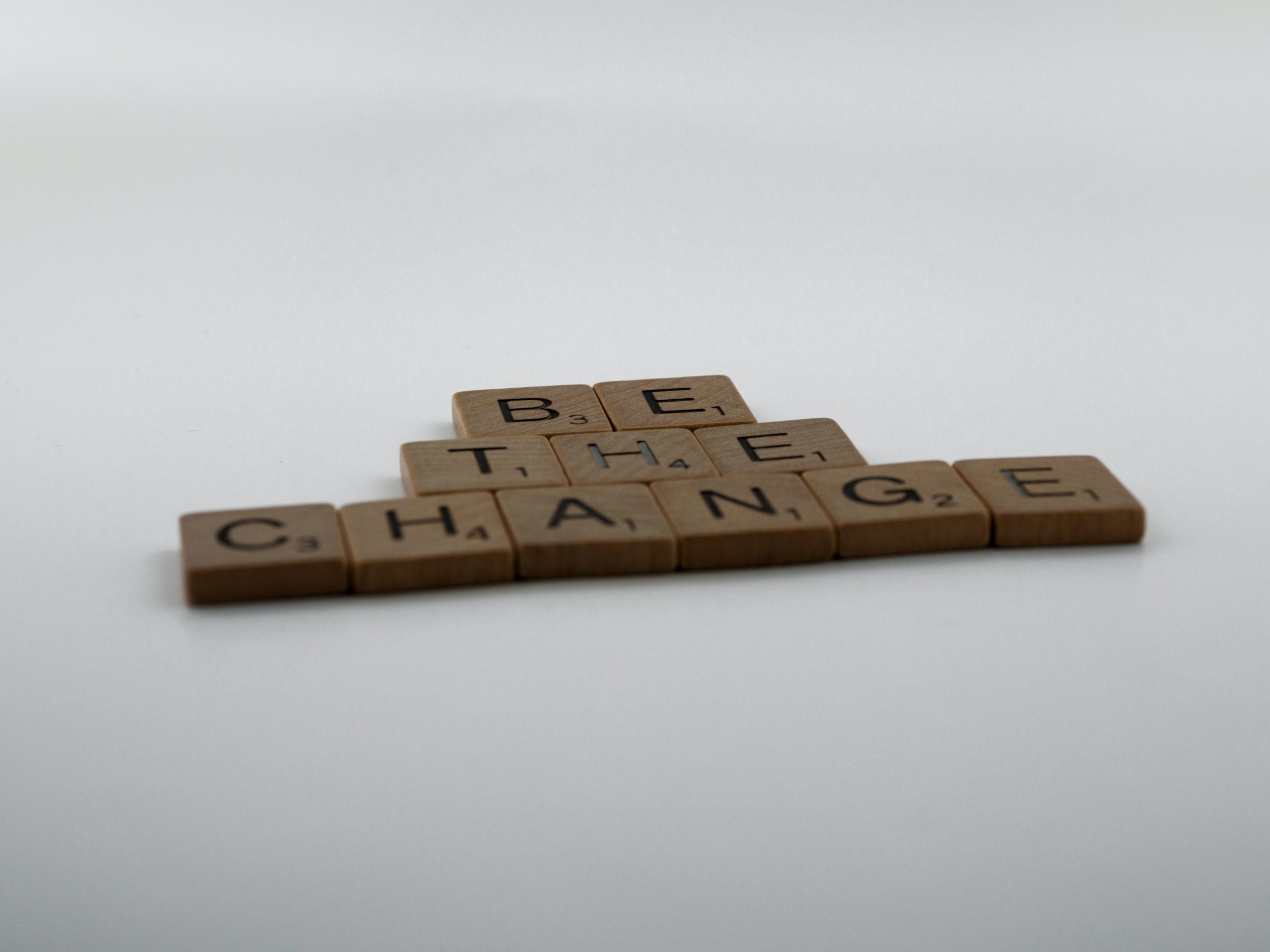 Image of scrabble pieces which spell out the words: Be the change